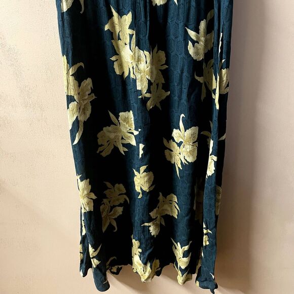Vintage Caroline Wells Collection Dark Green & Beige Floral Maxi Dress Sz 8 EUC - Picture 5 of 9